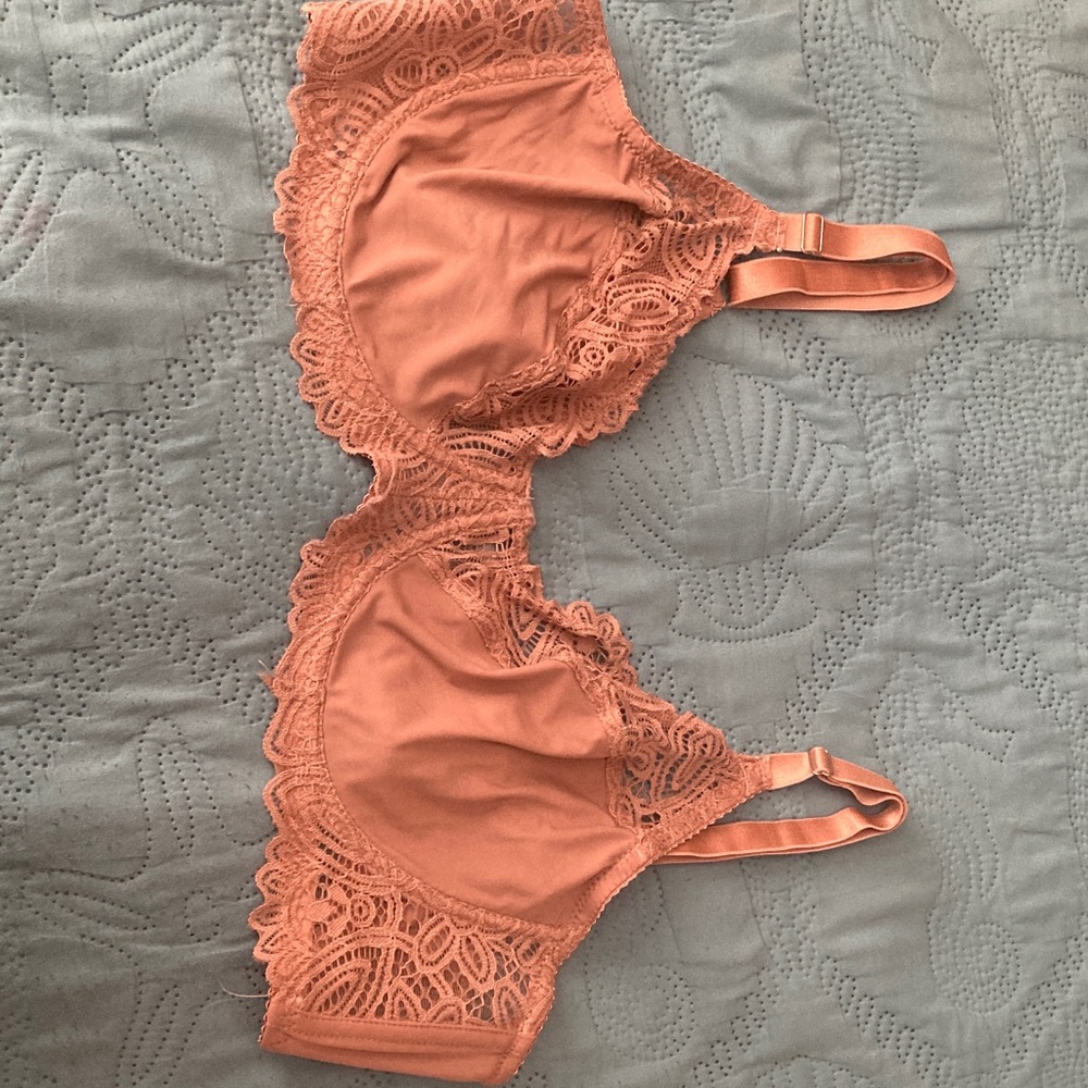 Lace Trim Unlined Bra in Coral